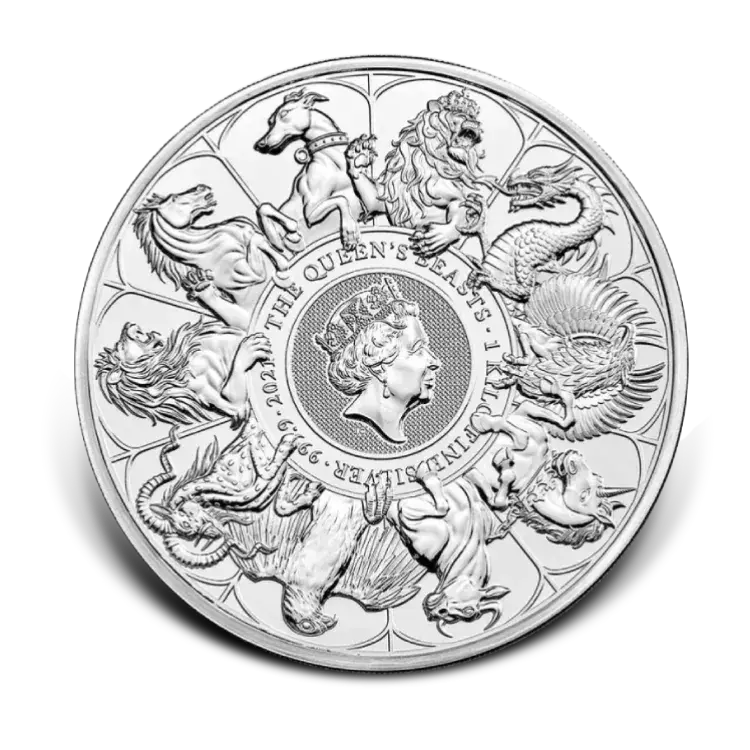 1 kilo zilveren Queen's Beast Completer munt 2021 voorkant