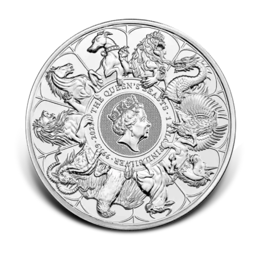 1 kilo zilveren Queen's Beast Completer munt 2021 voorkant