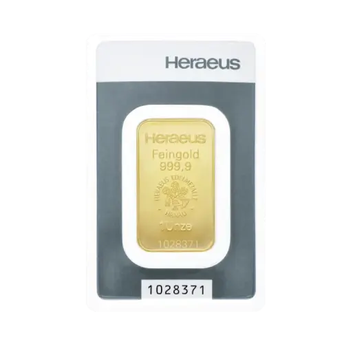 1 troy ounce goudbaar Heraeus voorkant