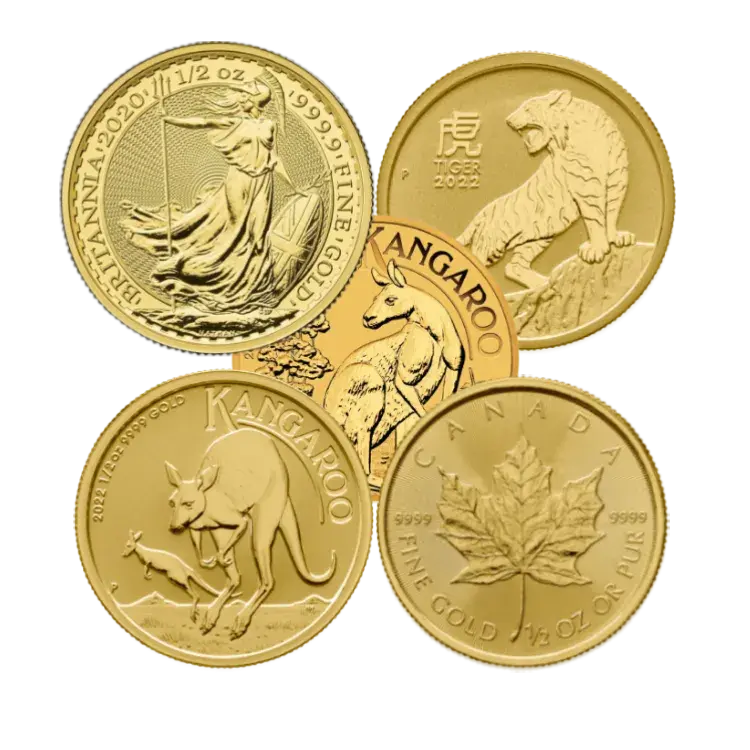 1/2 troy ounce gouden munt diverse producenten voorkant