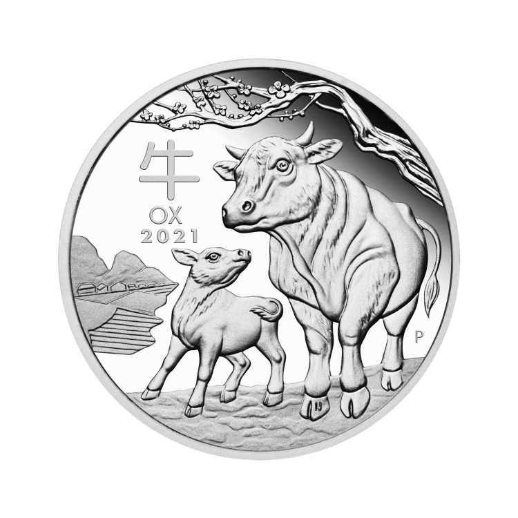 1 troy ounce zilveren Lunar munt 2021 Year of the Ox Proof voorkant