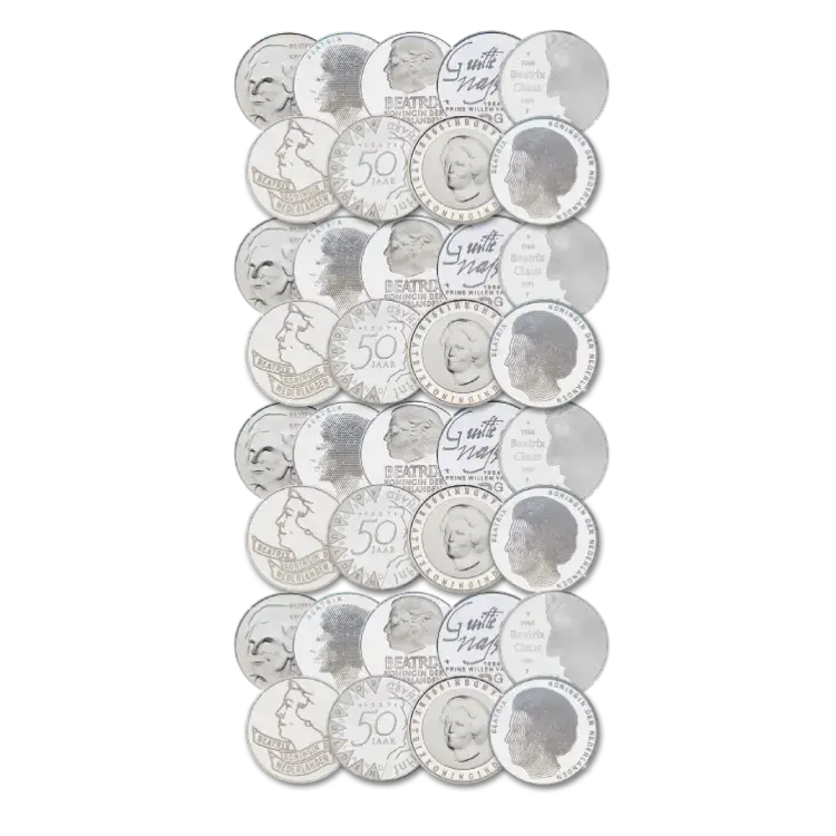 100 zilveren 50 gulden muntstukken voorkant