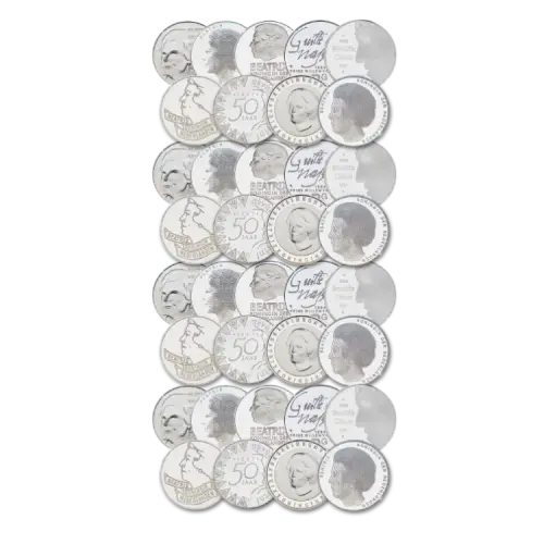 100 zilveren 50 gulden muntstukken voorkant