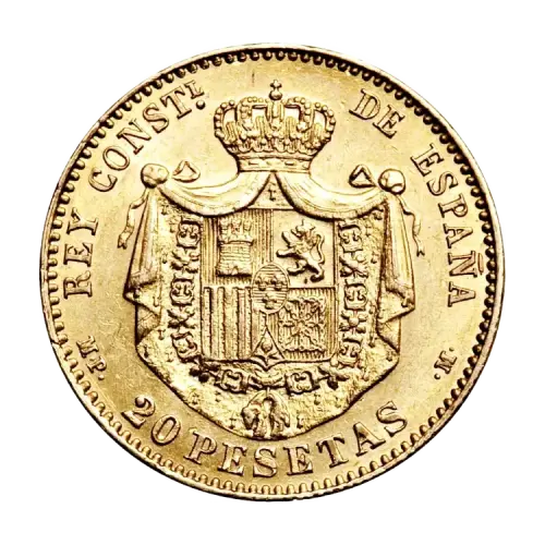Gouden 20 Pesetas munt Spanje voorkant