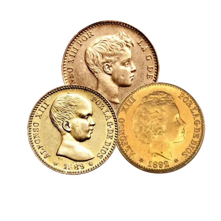 Gouden 20 Pesetas munt Spanje achterkant
