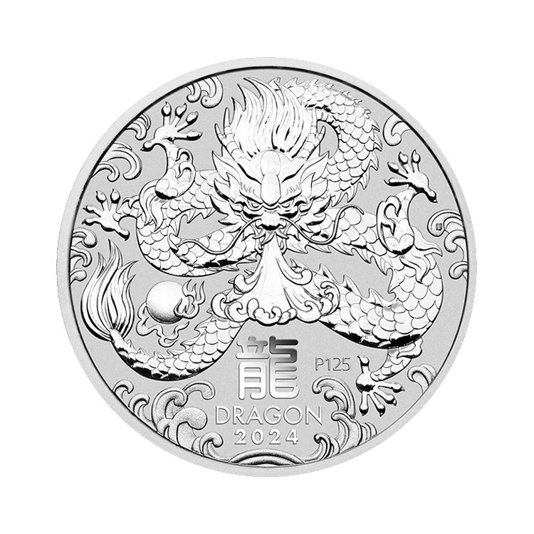 5 troy ounce zilveren munt Lunar Year of the Dragon 2024 voorkant