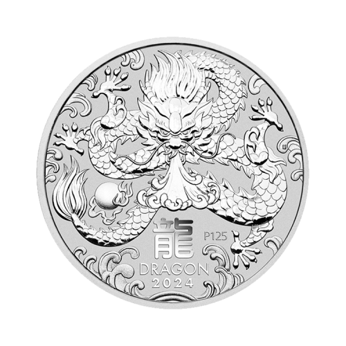 5 troy ounce zilveren munt Lunar Year of the Dragon 2024 voorkant