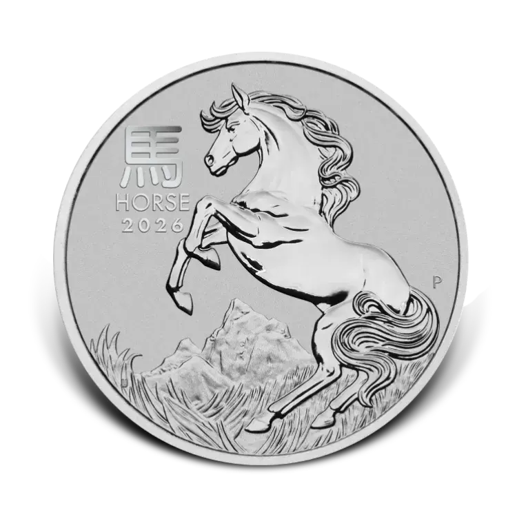 1 troy ounce platina Lunar III Year of the Horse 2026 voorkant