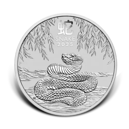 2 troy ounce zilveren munt Lunar Year of the Snake 2025 voorkant