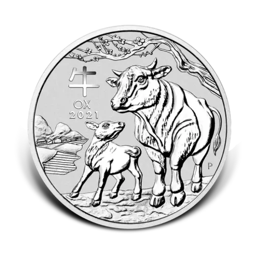 2 troy ounce zilveren munt Lunar Year of the Ox 2021 voorkant