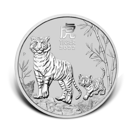 1 kilo zilveren Lunar munt Year of the Tiger 2022 voorkant