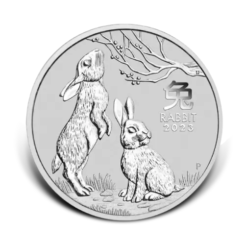 5 troy ounce zilveren munt Lunar Year of the Rabbit 2023 voorkant