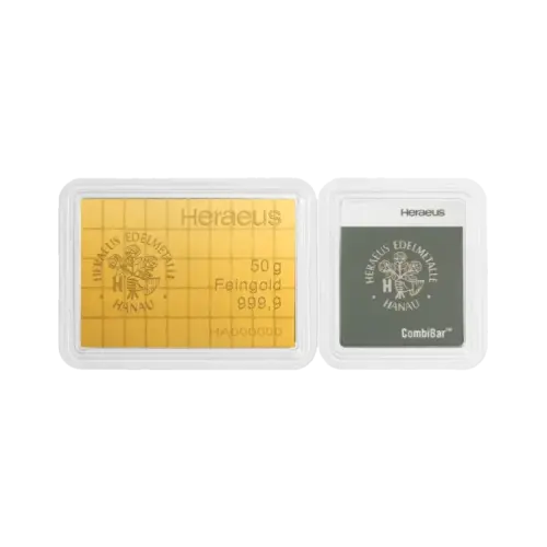 50x 1 gram gouden Heraeus Combibar voorkant