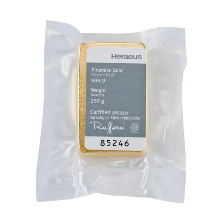 250 gram goudbaar Heraeus perspectief 1