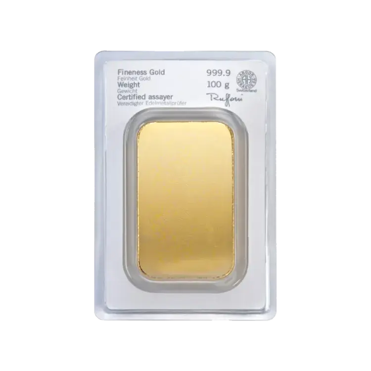 100 gram goudbaar Heraeus achterkant