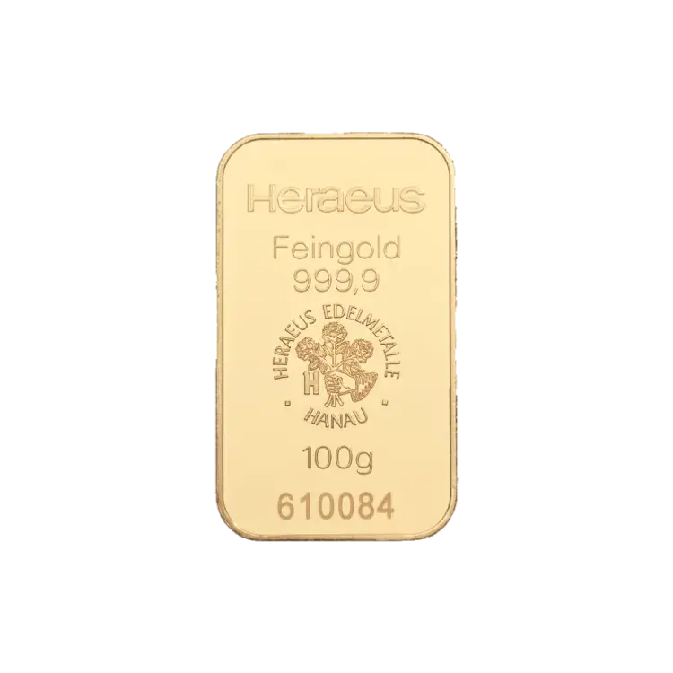 100 gram goudbaar Heraeus perspectief 1