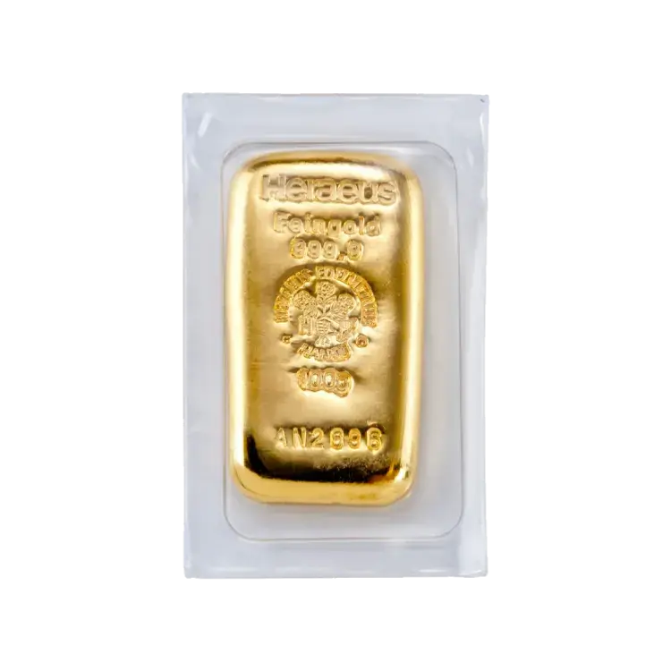 100 gram goudbaar Heraeus perspectief 3