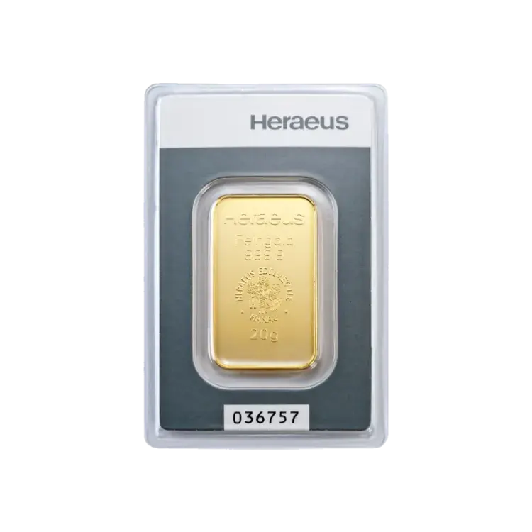 20 gram goudbaar Heraeus voorkant