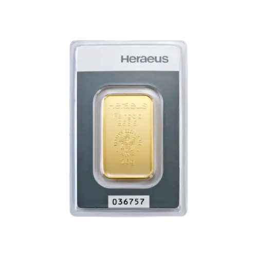20 gram goudbaar Heraeus voorkant