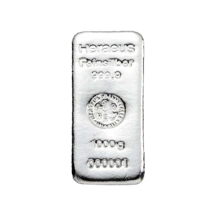 1 kilogram zilverbaar Heraeus voorkant