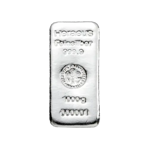 1 kilogram zilverbaar Heraeus voorkant