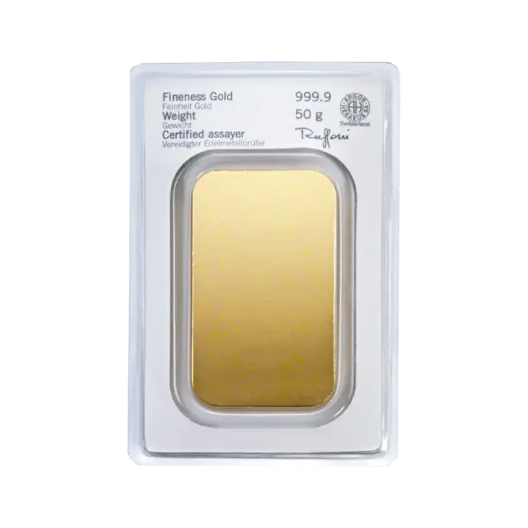 50 gram goudbaar Heraeus achterkant