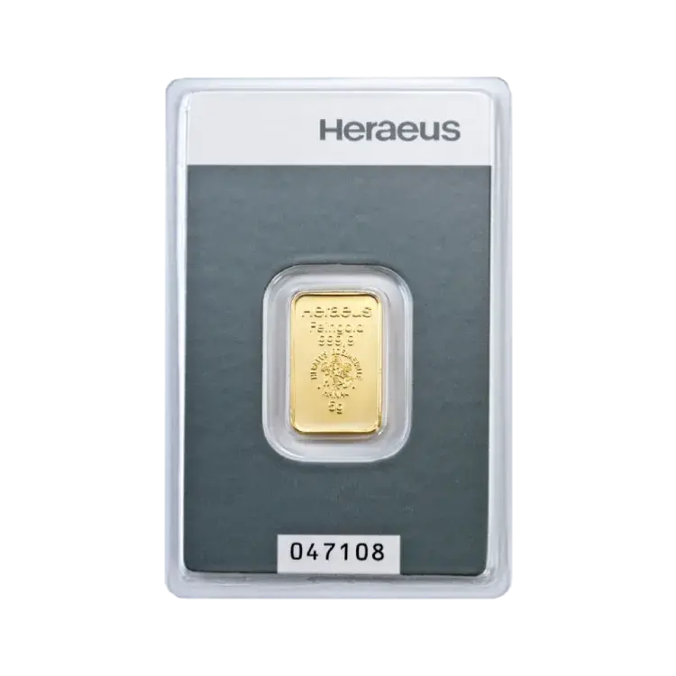 5 gram goudbaar Heraeus voorkant