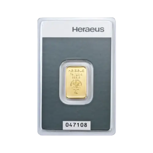5 gram goudbaar Heraeus voorkant
