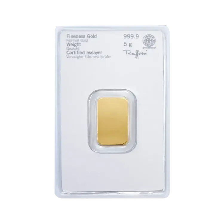5 gram goudbaar Heraeus achterkant