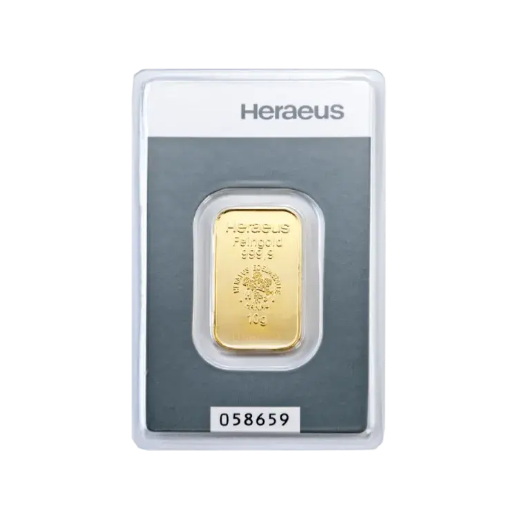 10 gram goudbaar Heraeus voorkant
