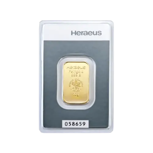 10 gram goudbaar Heraeus voorkant