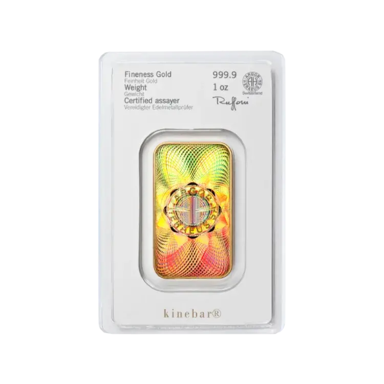 1 troy ounce goudbaar Heraeus Kinebar achterkant