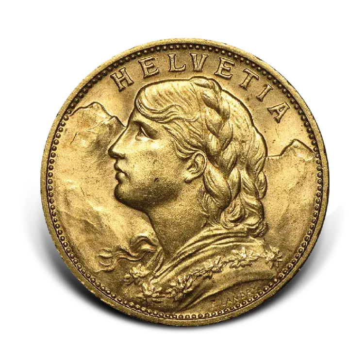 Gouden 20 Francs Zwitserland achterkant