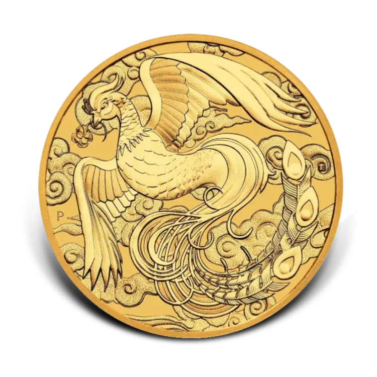 1 troy ounce gouden Chinese Myths and Legends Phoenix munt 2023 voorkant