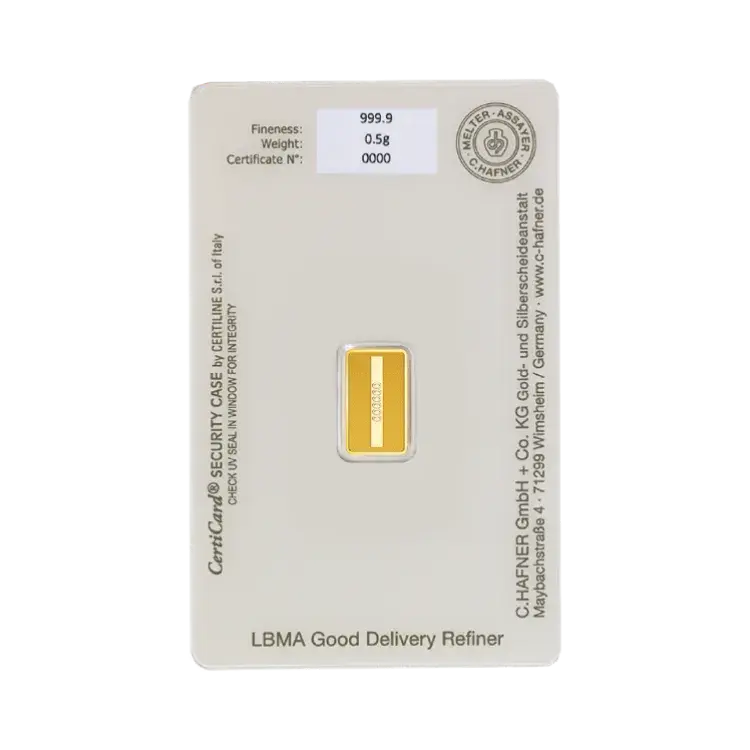 Goudbaar 0.5 gram C. Hafner achterkant