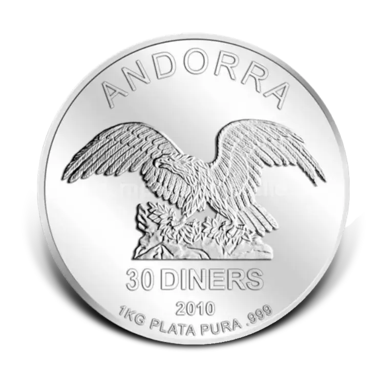 1 kilo zilveren kilo Andorra Eagle munt perspectief 1