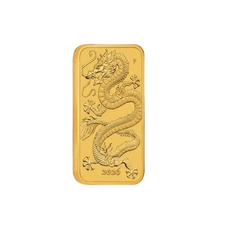 1 troy ounce gouden Rectangular Dragon muntbaar 2026 perspectief 1