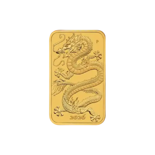 1 troy ounce gouden Rectangular Dragon muntbaar 2026 voorkant