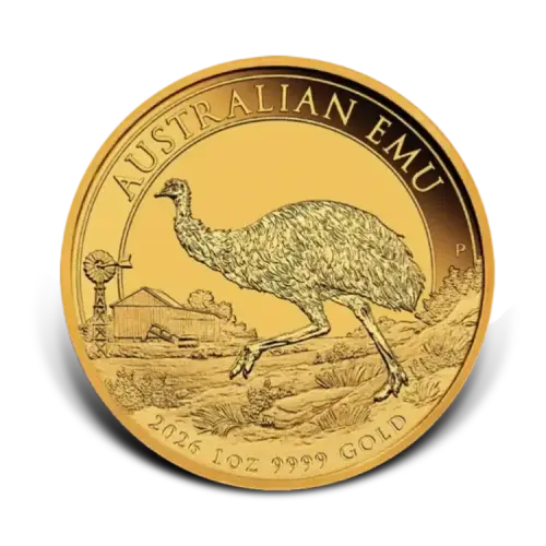 1 troy ounce gouden Australian Emu munt 2026 voorkant