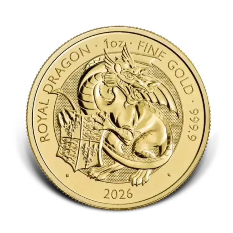 1 troy ounce gouden Tudor Beasts Royal Dragon 2026 voorkant