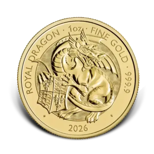 1 troy ounce gouden Tudor Beasts Royal Dragon 2026 voorkant