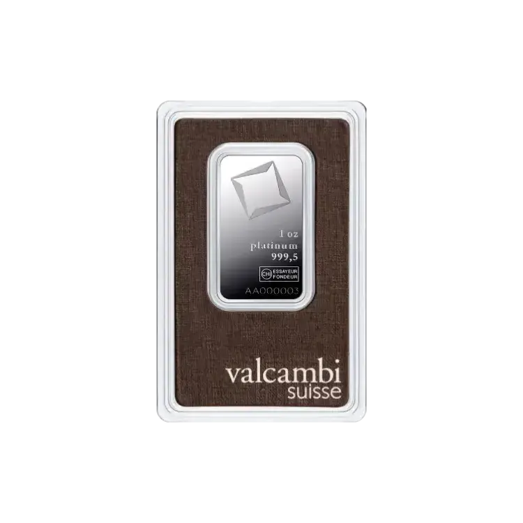 1 troy ounce Valcambi platinabaar voorkant