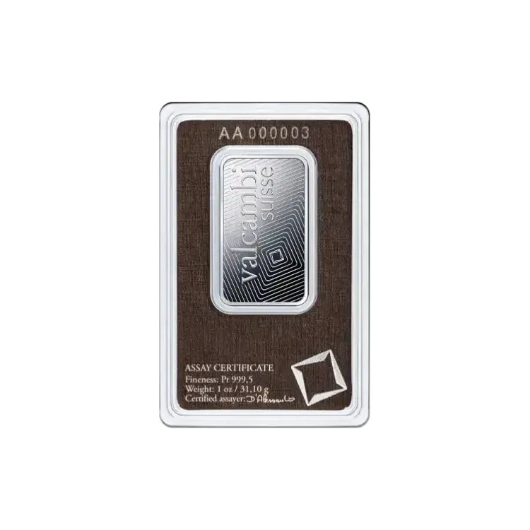 1 troy ounce Valcambi platinabaar achterkant