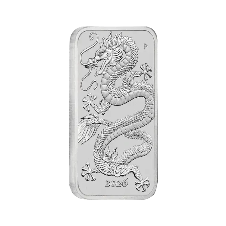 1 troy ounce zilveren Rectangular Dragon muntbaar 2026 perspectief 1