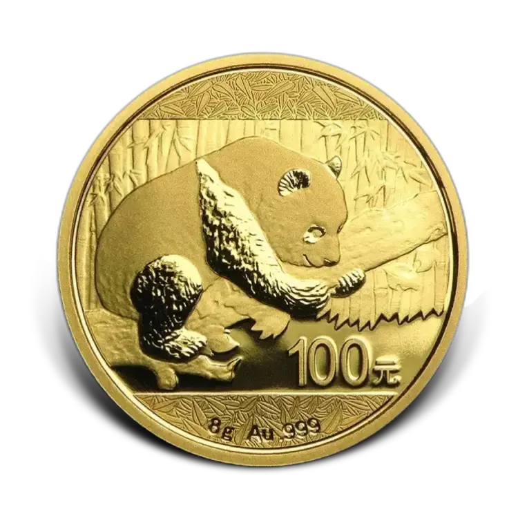 8 gram goud Panda munt 2016 voorkant