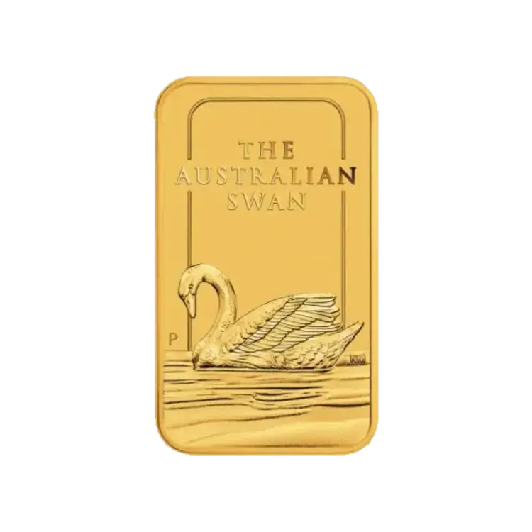 1 troy ounce goudbaar Australian Swan perspectief 1