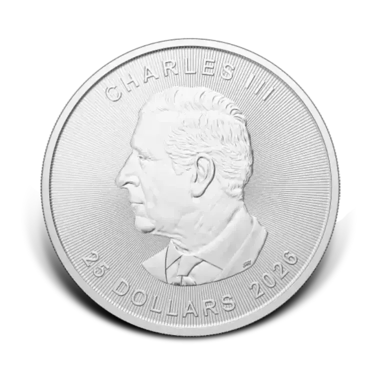 5 troy ounce zilveren Maple Leaf munt achterkant