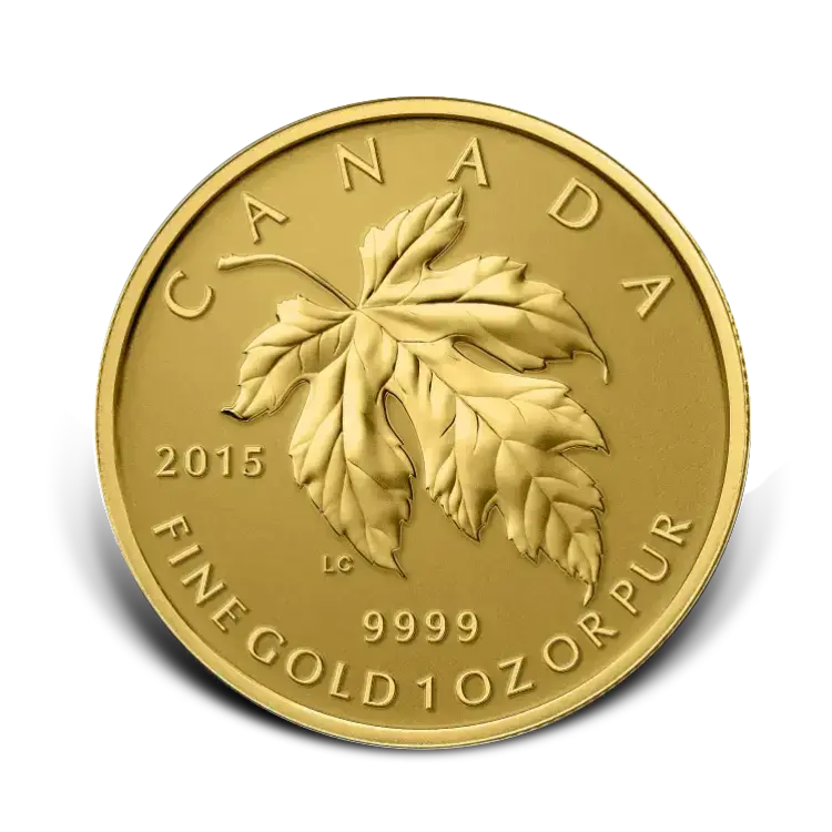 1 troy ounce gold Maple Leaf coin 2015 Reverse Proof front