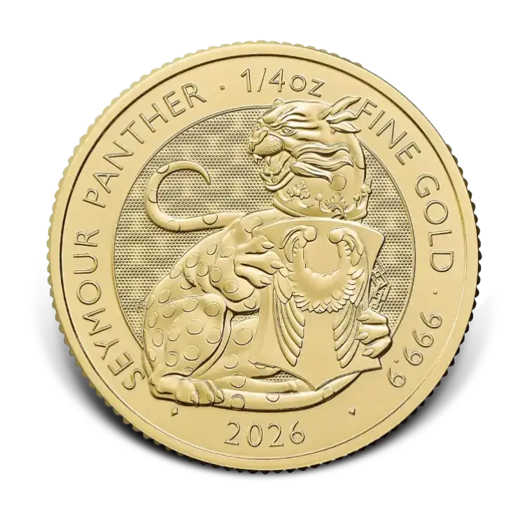 1/4 troy ounce gouden Tudor Beasts Seymour Panther munt 2026 voorkant
