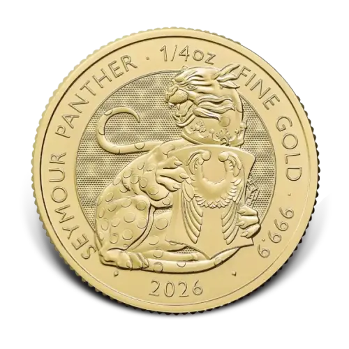 1/4 troy ounce gouden Tudor Beasts Seymour Panther munt 2026 voorkant
